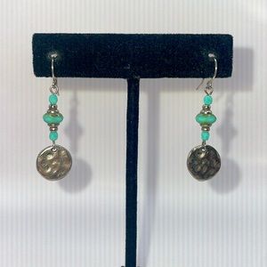 Vintage Silver Tone Turquoise Beaded Dangle Drop Statement Earrings